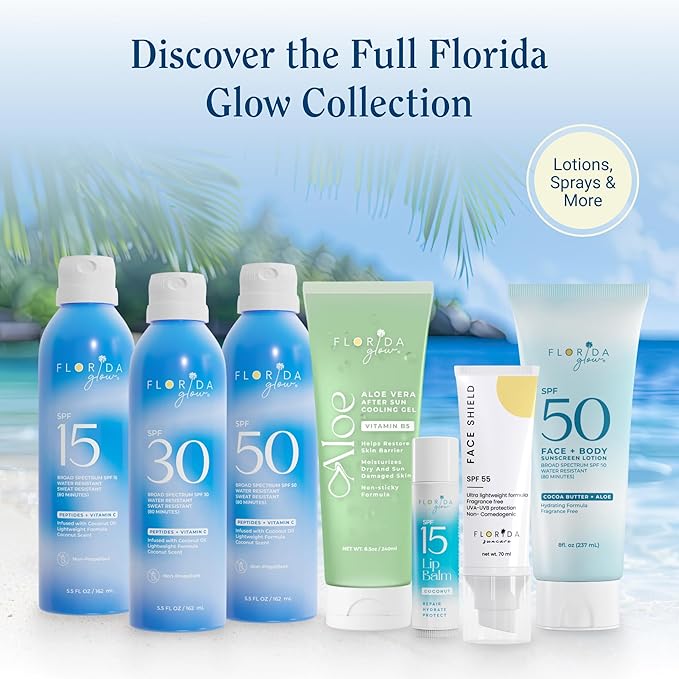 Florida Glow SPF 50 Sunscreen Spray- Hawaii 104 Reef Act & Florida Keys Compliant Broad Spectrum Water Resistant Sport Sun screen - Child Friendly PABA Free & Oxybenzone Free (5.5 Fl Oz 2-pack)-GlimoraGlow