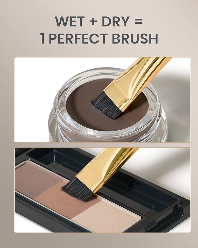 Desert Oak Series MicroBlade Angled Brow Brush - 11mm Ultra-Fine Nylon Bristles for 1mm Hair Strokes, Pomade/Gel/Powder Application, Bubinga & Brass (CM 190)-GlimoraGlow