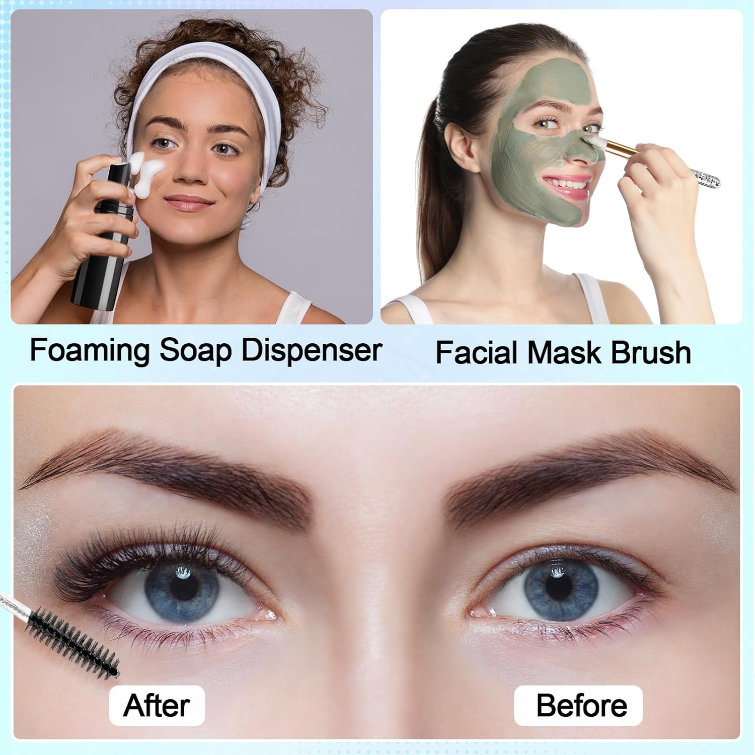 Zhehao 80 Pcs Lash Shampoo Bottle Brushes Kit 20 Foam Pump Dispensers 20 Lash Shampoo Brushes 20 Eyelash Aftercare Bag 20 Cleaning Pipes, Eyelash Extension Supplies(Black)-GlimoraGlow