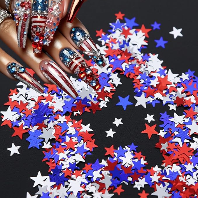 12 Grid July 4th Nail Art Glitter Sequins Independence Day Star Nail Decal Gold Glitter Flakes for Women-GlimoraGlow