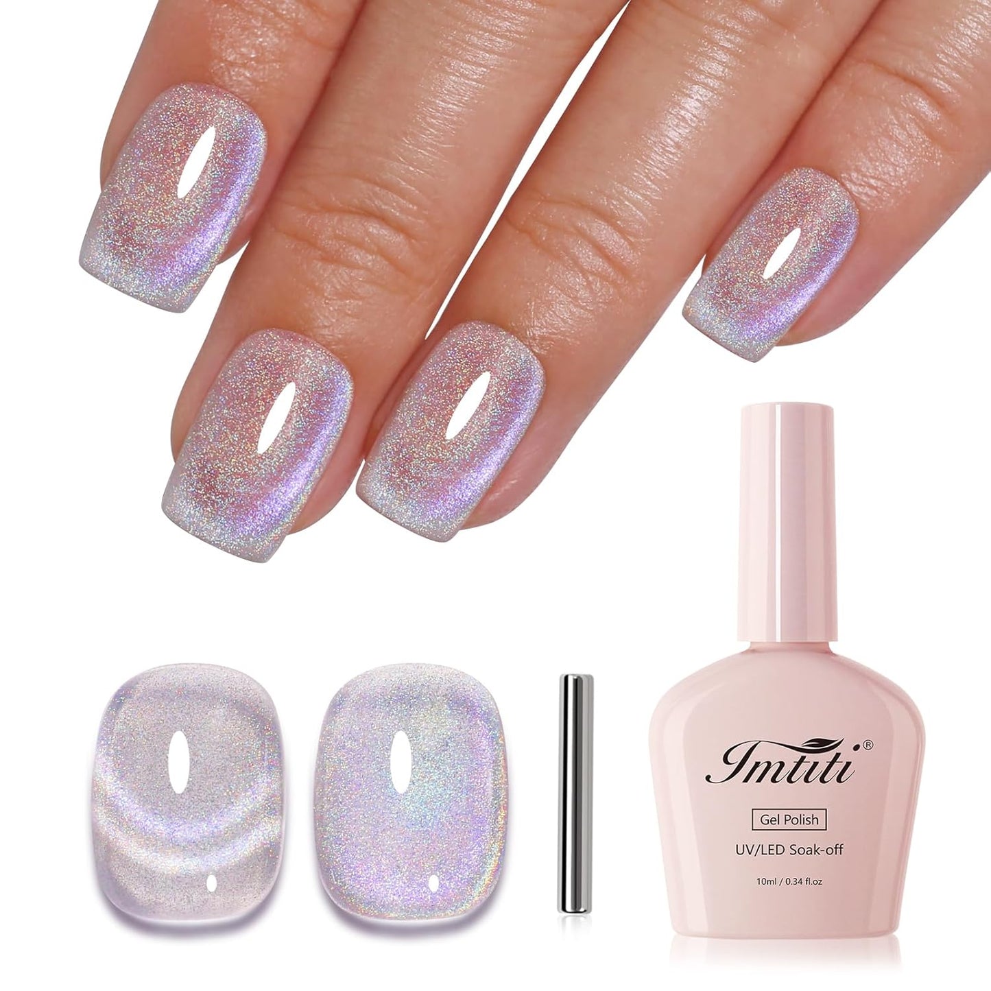 Imtiti Cat Eye Gel Nail Polish, Rainbow Holographic Magnetic Nail Gel Polish With Magnet Glittery Iridescent Galaxy Spring Summer Kit Soak Off UV Led 10ML-GlimoraGlow
