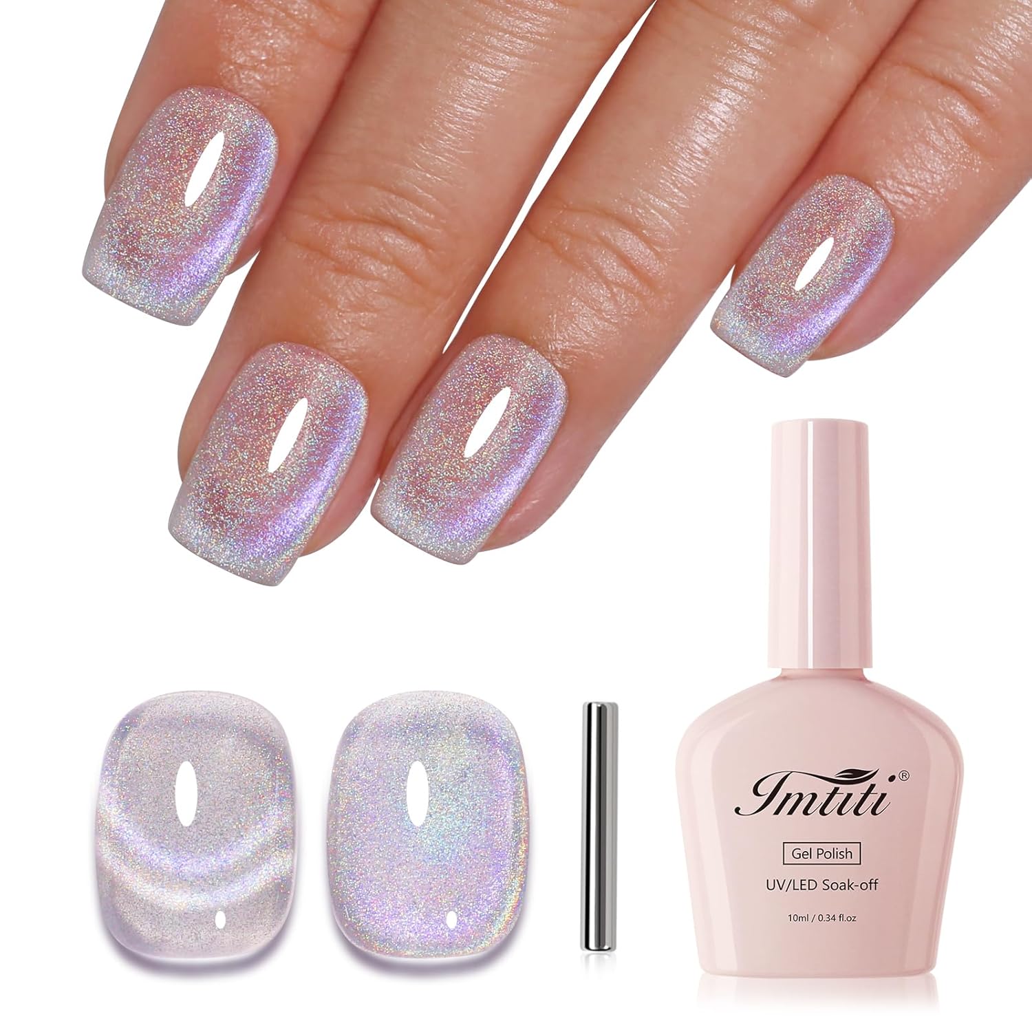 Imtiti Cat Eye Gel Nail Polish, Rainbow Holographic Magnetic Nail Gel Polish With Magnet Glittery Iridescent Galaxy Spring Summer Kit Soak Off UV Led 10ML-GlimoraGlow