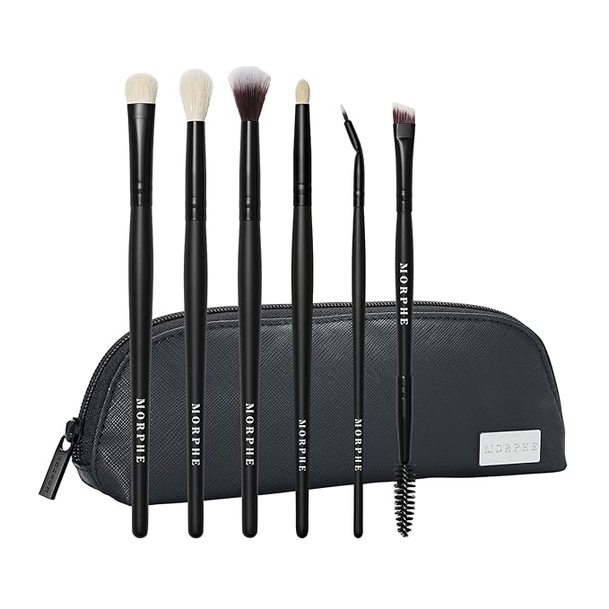 Morphe Eye Stunners Brush Set - 6 Piece Eyeshadow Brush Set - Lining, Blending & Angled Eyeshadow Brushes - Made with Natural & Synthetic Bristles and Includes Makeup Brush Case (6 Count)-GlimoraGlow