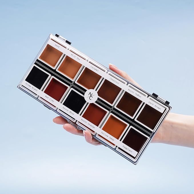 12 Color Dark Flesh Tone Alcohol Activated Makeup Palette for Special Effects - Waterproof Dark Flesh Tone Makeup for Professional Makeup Artists-GlimoraGlow