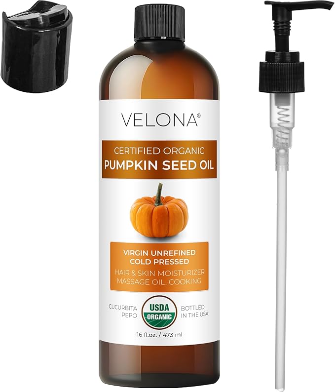 velona Pumpkin Seed Oil USDA Certified Organic - 16 Fl Oz | 100% Pure and Natural Carrier Oil | Unrefined, Cold Pressed | Cooking, Face, Hair, Body & Skin Care | Use Today - Enjoy Result-GlimoraGlow