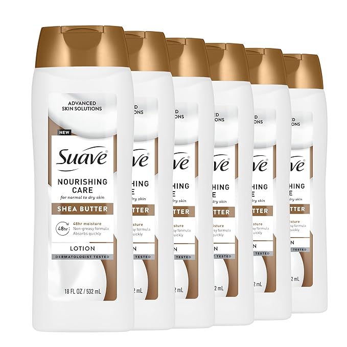 Suave Nourishing Care Hand & Body Lotion with Shea Butter for Women, Deep Moisture for Dry Skin, Fast Absorbing, Allergen Free Moisturizing Cream, 18FL OZ, 6 Pack-GlimoraGlow