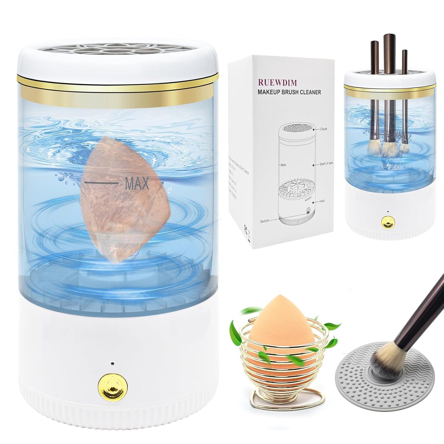 Makeup Brush Cleaner,Low noise and 8000 RPM Electric Makeup Brush Cleaner Machine for Deep Cleaning,Automatic Spinning Cosmetic Brush Cleaner for All Size Makeup Brushes and Sponges(White)-GlimoraGlow