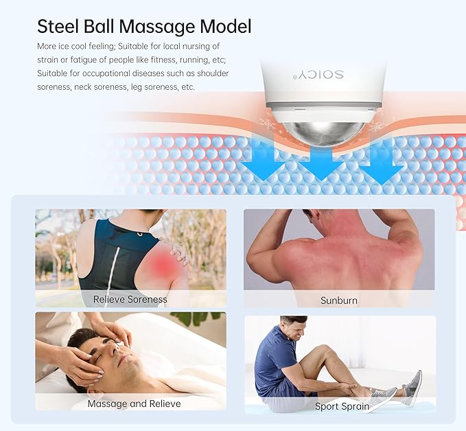 Ice Roller for Face and Eyes Body, Facial Ice Roller 360° Rotating Stainless Steel Ball Face Massager Fitness Cryosphere for Reduces Puffiness, Redness and Pain, Beauty Skin Care Tools-GlimoraGlow