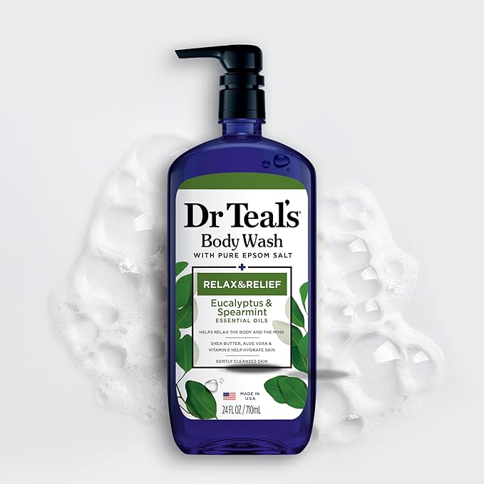 Dr Teal's Body Wash with Pure Epsom Salt, Relax & Relief with Eucalyptus & Spearmint, 24 fl oz (Pack of 4) (Packaging May Vary)-GlimoraGlow