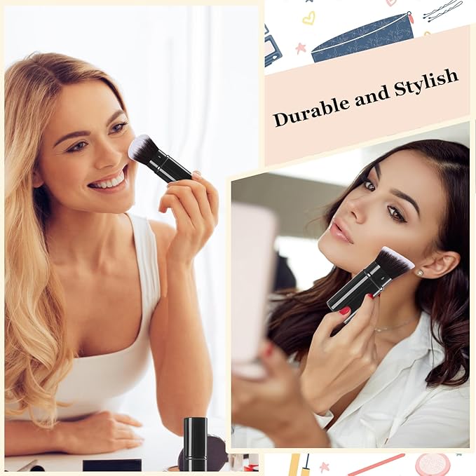 Makeup Brush 2 Pack, Retractable Travel Kabuki Powder Makeup Brush, Foundation Face Blush Brushes for Blending Liquid, Blush, Bronzer, Buffing, Sunscreen,Flawless Cosmetics-GlimoraGlow