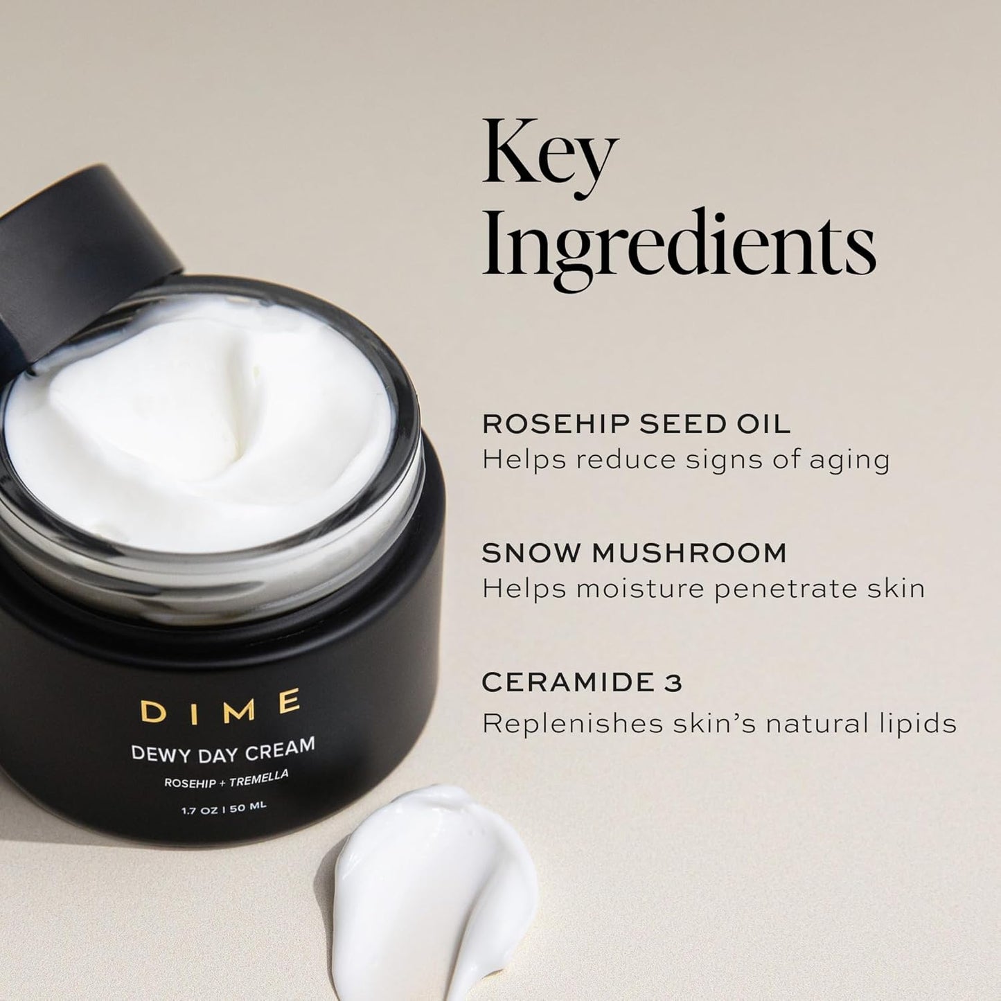 Dime Beauty Dewy Day Cream, Morning Face Moisturizer with Rosehip Oil and Tremella Snow Mushroom, 1.7 oz / 50 ml-GlimoraGlow