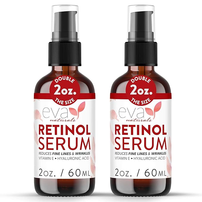 Retinol Serum by Eva Naturals - 2.5% Retinol Serum for Face with Hyaluronic Acid, Vitamin E & Organic Aloe - Retinol Face Serum that Reduce Wrinkles, Fine Lines & Dark Spots - Anti Aging Serum, 2 Pack-GlimoraGlow