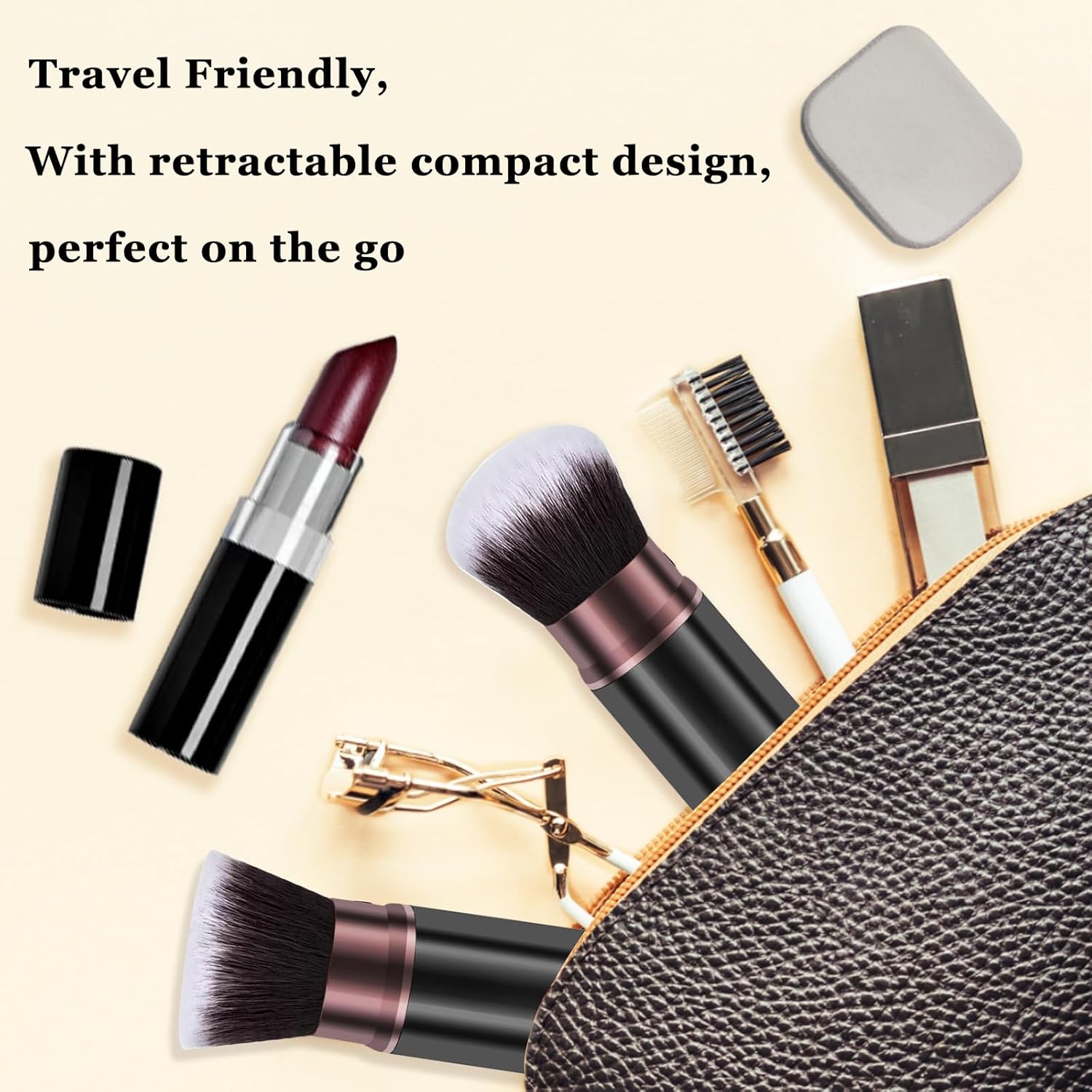 Makeup Brushes, Retractable 2 Pack Travel Kabuki Blush Makeup Brush Face Powder Foundation Brushes for Blending Liquid, Blush, Bronzer, Buffing, Sunscreen,Flawless Cosmetics-GlimoraGlow