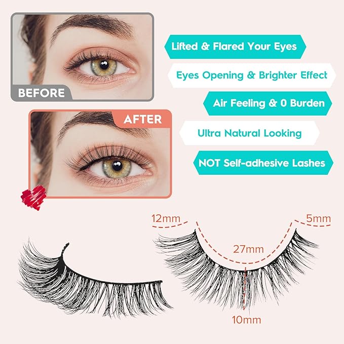 Lashes Wispy False Eyelashes Cat Eye Lashes Natural Look 3D Volume Fake Eyelashes Thin Band Lashes 12mm Natural Eye Lashes C Curl Siligli Lashes Pack 10 Pair-GlimoraGlow