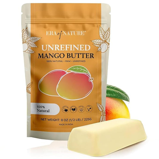 era of nature Organic Unrefined Raw Mango Body Butter Block 8oz - Moisturizing Mango Seed Raw Butter Bar for Skin & Hair, DIY Lip Balm Base, Cream, Soap & Lotion Making Supplies Kit, Personal Skincare-GlimoraGlow