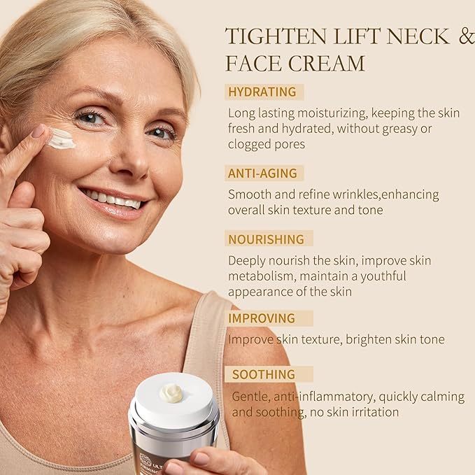 Tighten and Lift Neck Cream, Deep Hydration Neck Firming Cream with Retinol, Collagen & Honey Anti-Aging & Wrinkle Moisturizer for Face, Neck & Décolleté Women & Men 1.7 Fl Oz-GlimoraGlow