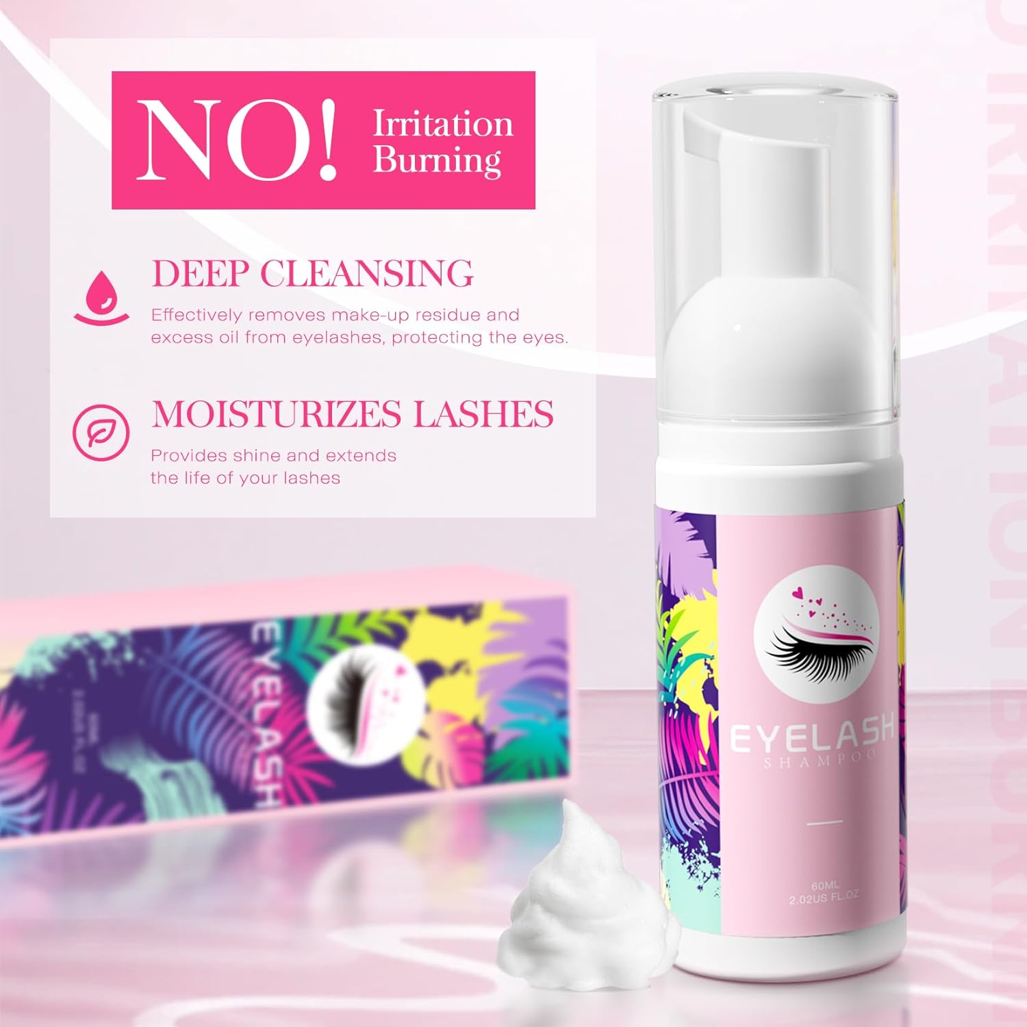 Lash Shampoo for Lash Extensions 60ml Eyelash Extension Cleanser Lash Shampoo Cleaning Kit with Shampoo Brush & Mascara Brush-No Irritating Foaming Eyelash Makeup Remover for Home Salon Use-GlimoraGlow
