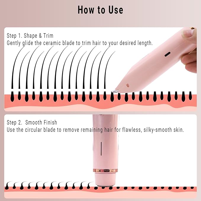 2-in-1 Bikini Trimmer for Women, Bikini Shaver with Dual Heads, Painless Body and Facial Hair Removal, Rechargeable Cordless Electric Razors for Face Chin Pubic Underarm Legs, IPX7 Waterproof, Pink-GlimoraGlow