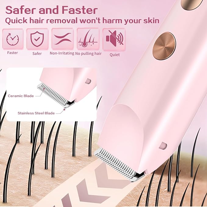 2 in 1 Bikini Trimmer for Women, Dual Head Electric Shaver with LED Display for Body Pubic Hair, IPX7 Waterproof Rechargeable Womens Electric Razor for Armpit Leg Body Facial-GlimoraGlow