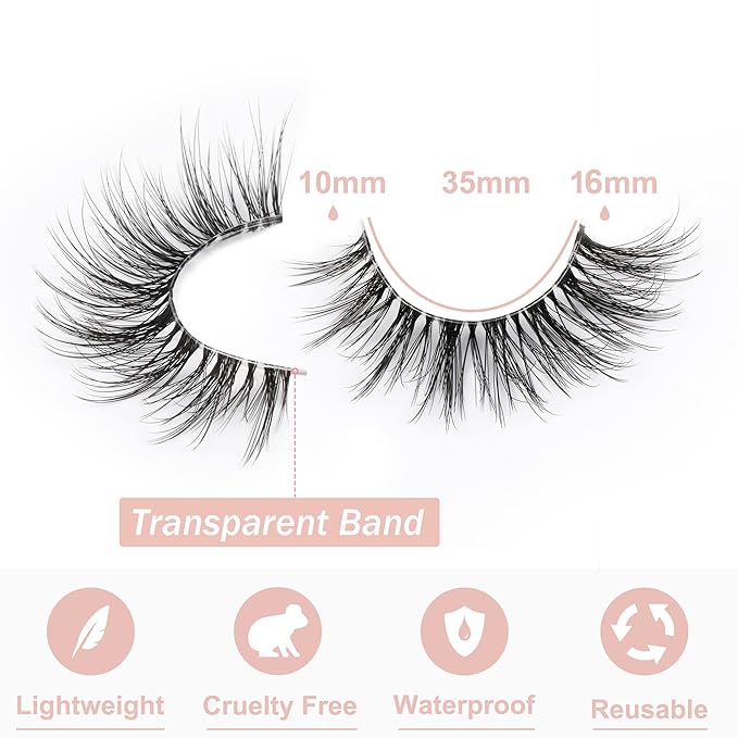 False Eyelashes with Clear Band Faux Mink Lashes Natural Look 3D Volume Wispy Fake Lashes Pack by Kiromiro 7 Pairs-GlimoraGlow