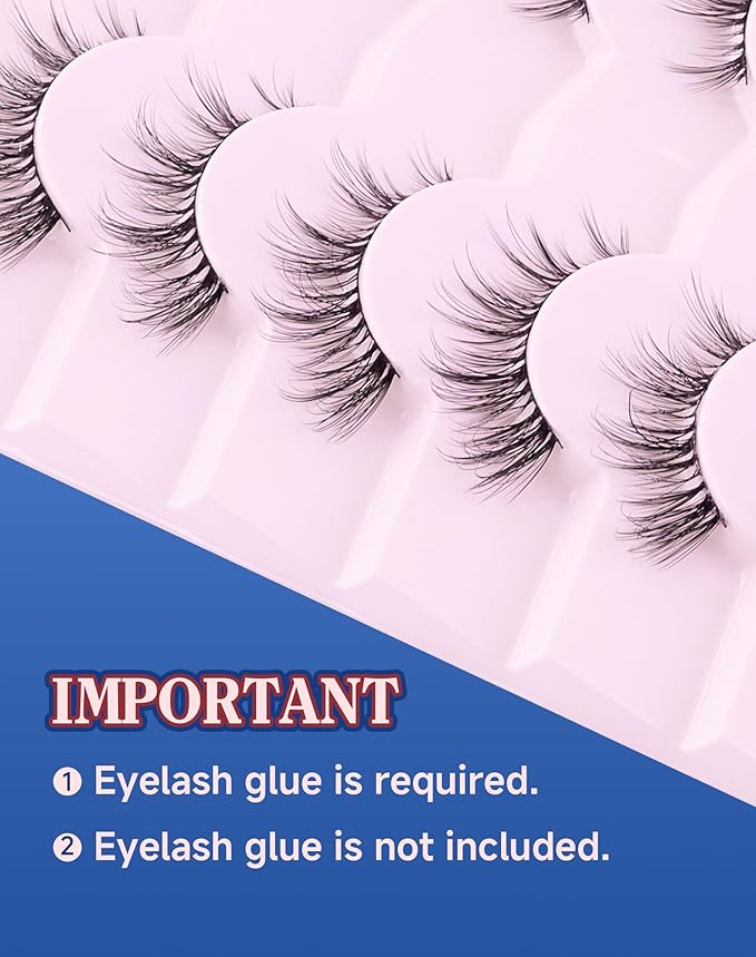 Cat eye Lashes Natural Wispy Lashes Everyday Natural Look Flared Eyelashes False Eye Lashes Soft Fluffy Lashes False Eyelashes 7 Pairs D93-GlimoraGlow