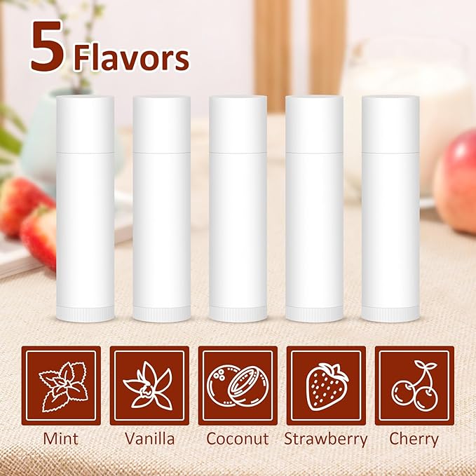 120 Pack Lip Balm Unlabeled, Natural Lip Balm Bulk Blank Tube, Personalized Lip Balm for Party Favors and Gift Basket Filling, Wedding or Baby Shower-5 Flavors-GlimoraGlow