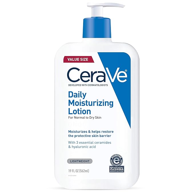 CeraVe Daily Moisturizing Lotion for Dry Skin, Body Lotion & Face Moisturizer with Hyaluronic Acid and Ceramides, Daily Moisturizer, Fragrance Free, Oil-Free, 19 Ounce-GlimoraGlow