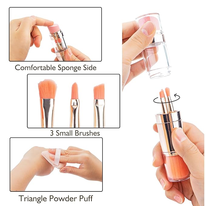 kullder Travel Makeup Brush 5 in 1 Makeup Brush set Blend Sponge Eyebrow Eyeshadow & Blush Brushes for Foundation Concealer Double Ended Makeup Brush with Powder Puff Ideal Womens Gifts-GlimoraGlow