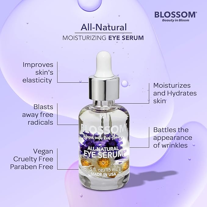Blossom All Natural Organic Cruelty Free Moisturizing Eye Serum with Essential Oils, Infused with Real Flowers, Made in USA, 0.5 fl. oz., Fall Medley-GlimoraGlow