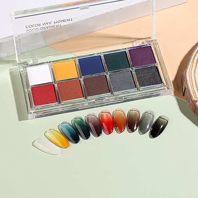 10 Colors Solid Fluorescent Neon Pigment Powder Set Gradient Iridescent Aurora Mermaid Pearl Glitter Dust Kit for Home Salon Nail Art Designs-GlimoraGlow