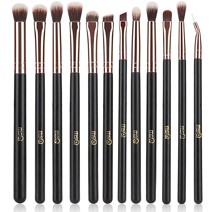 MSQ Eyeshadow Brushes 12pcs Eye Make Up Brush Set with Bag (PU Leather Pouch) Soft Synthetic Hairs for Eyeshadow, Eyebrow, Eyeliner, Blending, Best Gifts - Rose Gold-GlimoraGlow
