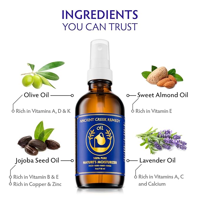 Ancient Greek Remedy After Shower Body Oil for Women - Organic Face Oil & Body Moisturizer for Dry Skin with Sweet Almond, Jojoba, Olive, Lavender and Vitamin E Oil - Natural Clean Skincare, 4 oz-GlimoraGlow