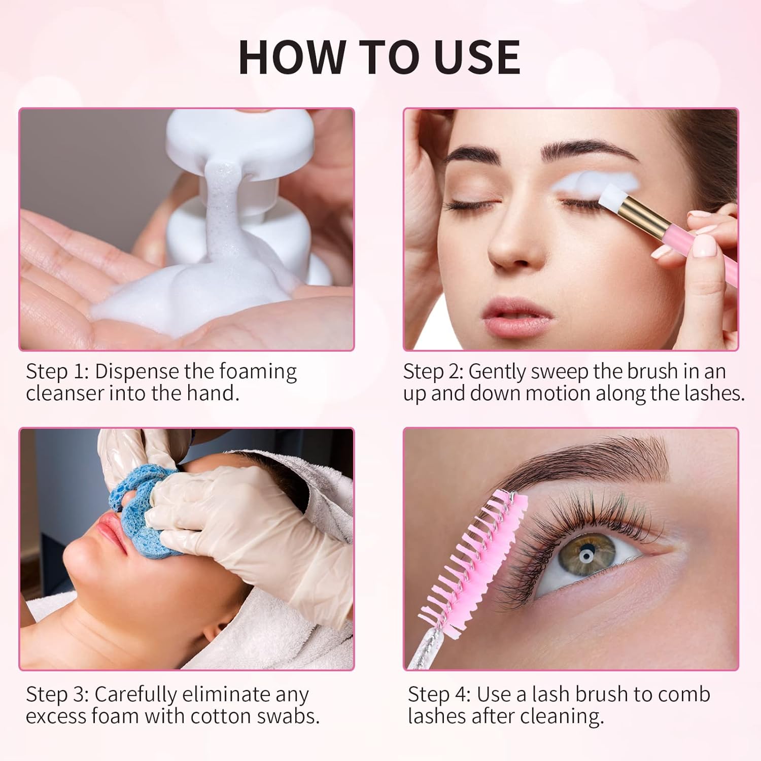 50 Pcs Lash Shampoo Bottle Brushes Set (Pink)-GlimoraGlow