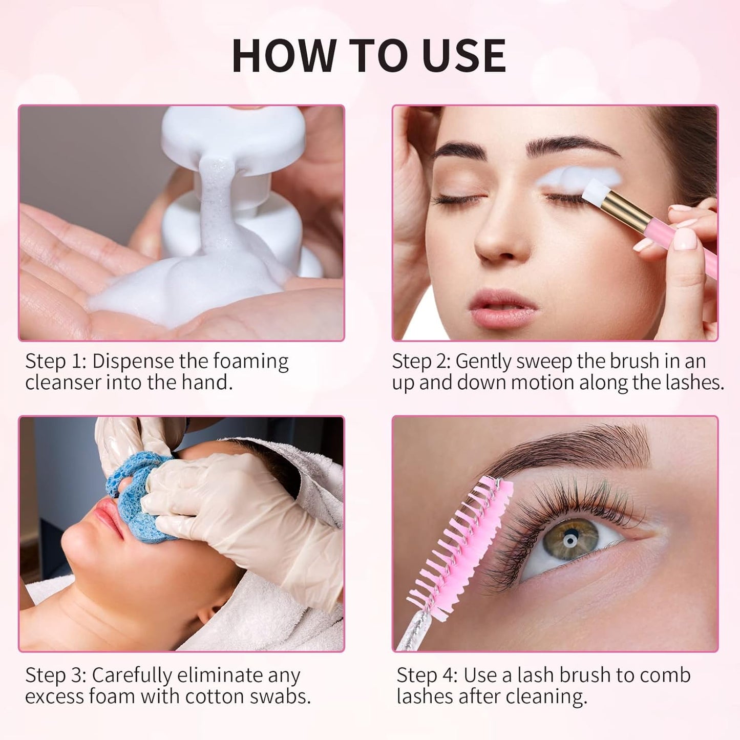 100 Pcs Lash Shampoo Bottle Brushes Set 20 Empty Foam Pump Dispensers 20 Label Stickers 20 Mascara Wands and Tubes 20 Cleansing Brush 20 Bag for Eyelash Extensions Aftercare(Pink)-GlimoraGlow