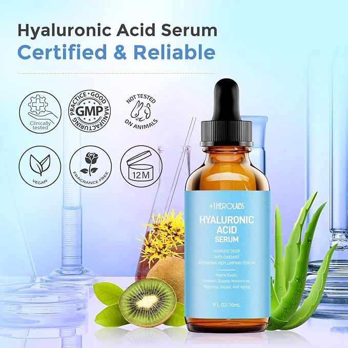 Hyaluronic Acid Serum for Face Anti Aging, Fine Lines, Dark Spots, & Dry Skin - Hydrating Facial Serum - Best Face Serum for Moisturizing and Wrinkle Reducing, 1 fl oz-GlimoraGlow