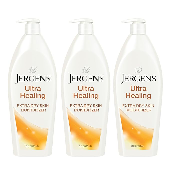 Jergens Ultra Healing Dry Skin Lotion, Hand and Body Moisturizer for Quick Absorption into Extra Dry Skin with Hydralucence Blend, Vitamins C, E and B5, White, 21 oz, Pack of 3-GlimoraGlow