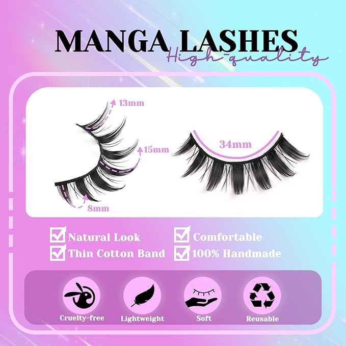 Losha Lashes Spiky Manga Lashes 14 Pairs Anime False Eyelashes 8D Wispy Eye Lashes Kit with Lash Glue and Lash Tweezers Natural Soft Fake Eyelashes (Cutes)-GlimoraGlow
