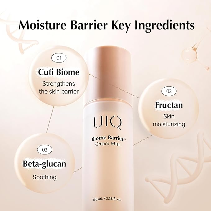 UIQ Biome Barrier Cream Mist - Facial Barrier Mist for Hydration & Skin Barrier Repair, Microbiome-Based Korean Skin Care, 3.38 fl oz-GlimoraGlow