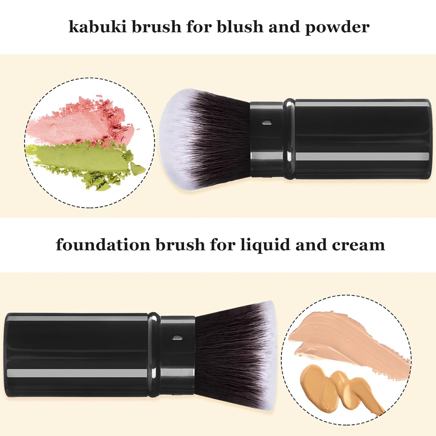 Retractable Makeup Brush 2 Pack, Travel Kabuki Powder Foundation Makeup Brush Face Blush Brushes for Blending Liquid, Blush, Bronzer, Buffing, Sunscreen,Flawless Cosmetics-GlimoraGlow