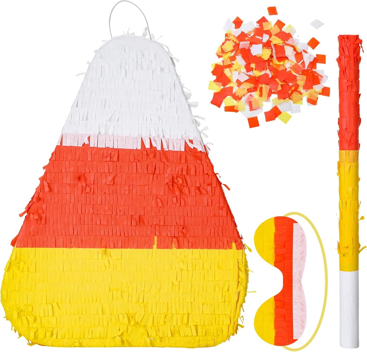 Lenwen Halloween Candy Corn Piñata Halloween Large Piñata with Stick Blindfold and Confetti Party Decorations for Birthday Game Halloween Themed Party Decoration