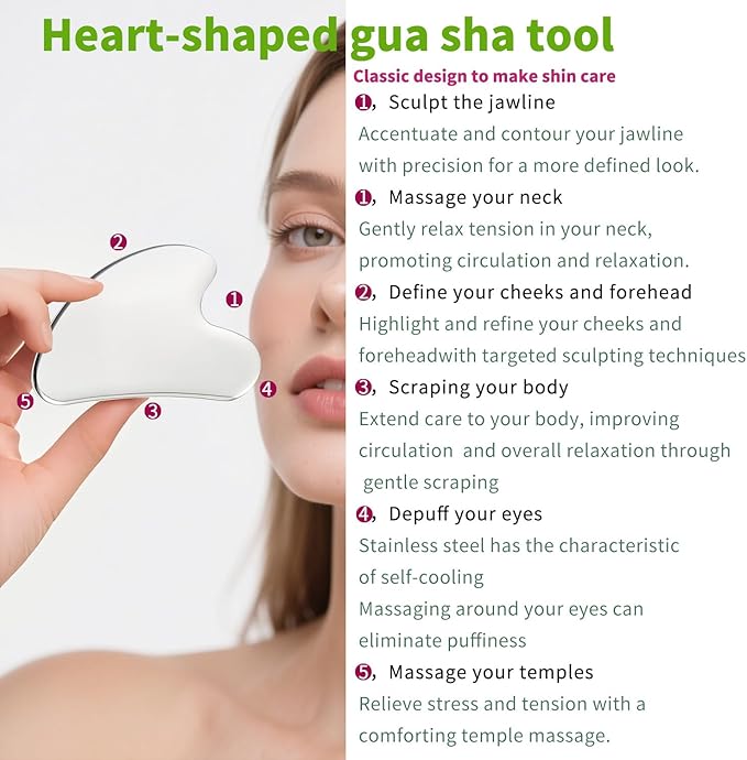 Stainless Steel GuaSha & Eye Cream Applicator Facial Tools, Metal Guasha for Face Neck, Eye Massager Tool, Lymphatic Drainage Face Massage Tool, Skin Care Gift-GlimoraGlow