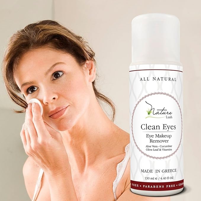 Nature Lush The Best Natural Eye & Face Makeup Remover - Oil Free - Rich Vitamins - Non Irritating – No Hazardous Chemicals - “Clean Eyes Made In Greece 4.4 oz-GlimoraGlow