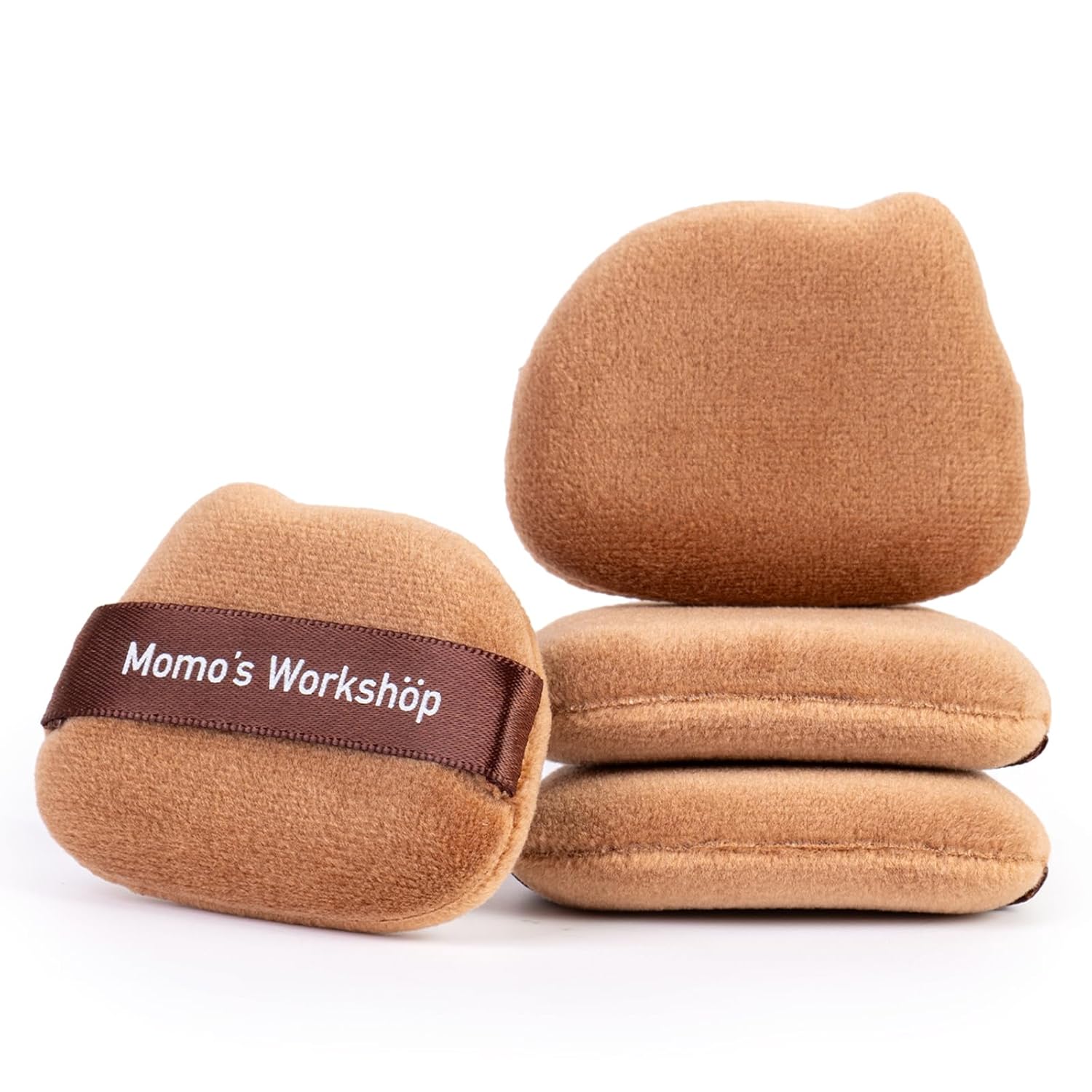 Single-Ear Short Plush Puff,Brown Velvet Powder Puff, 85° Pointed Tip for Highlighting & Full-Face Setting,3pcs Plush Puffs & Storage Case-GlimoraGlow