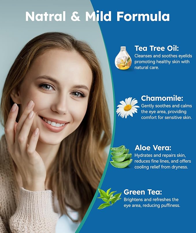 Eyelid Cleansing Wipes for Dry Eye & Blepharitis, Tea Tree Oil Hypoallergenic Eye Wipes for Sensitive Itchy Eyes, Individually Wrapped Eyelid WipesTravel Essentials (30 Count)-GlimoraGlow