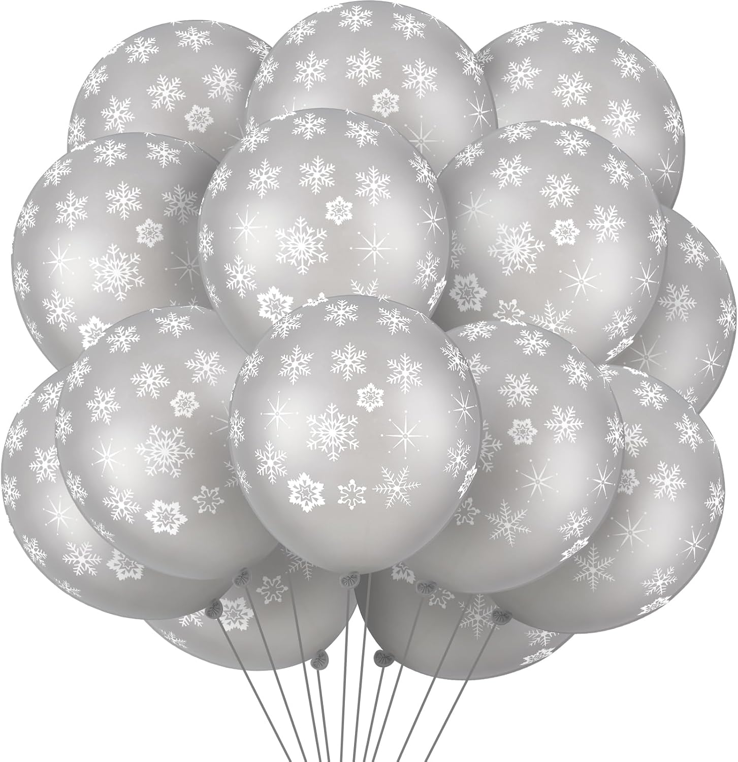 Skylety 40 Pieces Snowflake Balloons Bulk Winter Transparent Snowflake Latex Balloons for Christmas Birthday Wedding Party Decorations (Silver)