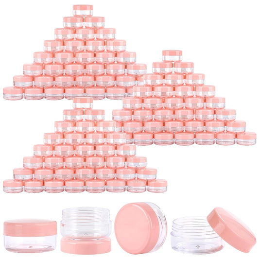 100 Count Sample Containers with Lids, 10 Gram Small Plastic Makeup Jars Lip Scrub Cosmetic Container - Pink-GlimoraGlow