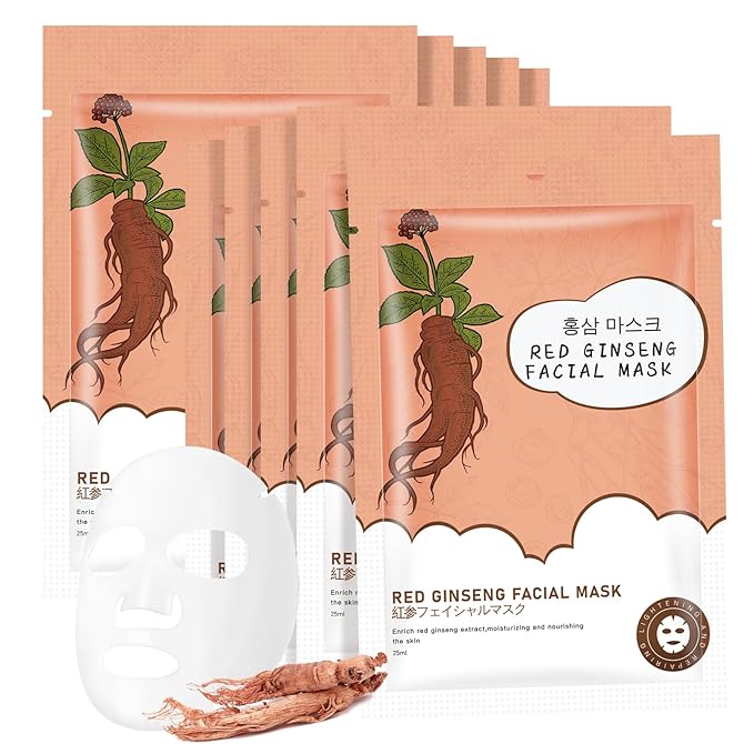 10Pack Sheet Face Masks Skincare for All Skin Types, Moisturizing Hydrating Face Masks Suitable for Sensitive Skin, Red Ginseng Face Masks for Wrinkles, Fine-Lines, Firmness and Elasticity-GlimoraGlow