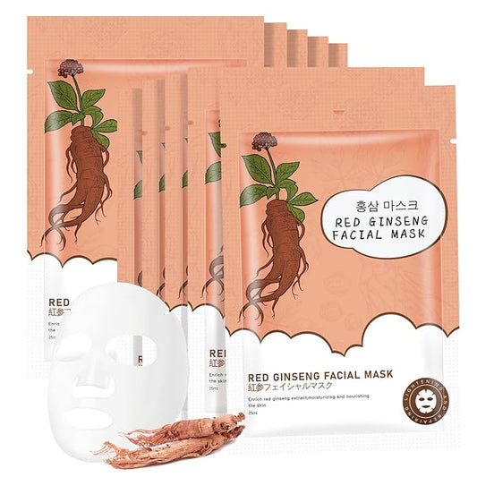 10Pack Sheet Face Masks Skincare for All Skin Types, Moisturizing Hydrating Face Masks Suitable for Sensitive Skin, Red Ginseng Face Masks for Wrinkles, Fine-Lines, Firmness and Elasticity-GlimoraGlow