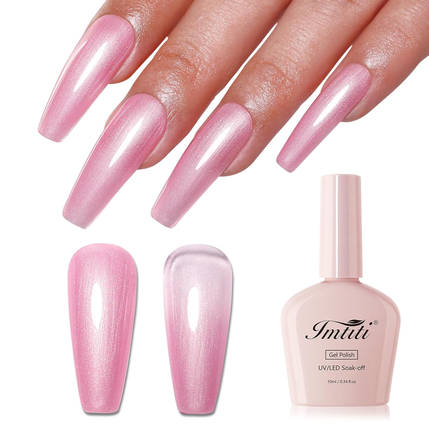 Imtiti Glitter Gel Nail Polish, Light Pink Pearl Glitter Nail Gel Polish Diamond Shimmer Sparkle Soak Off UV LED Spring Summer Manicure 10ML-GlimoraGlow