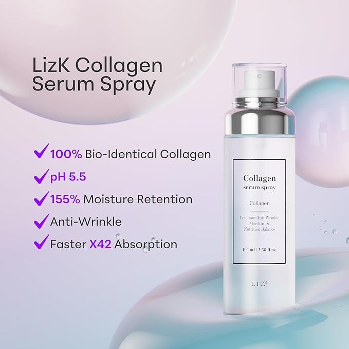 LIZK Collagen Serum Spray for Face 100ml (3.38 fl.oz) Glass Skin,easy to use, sparying at last step in skincare,body care, moisture mist, korea cosmetics-GlimoraGlow